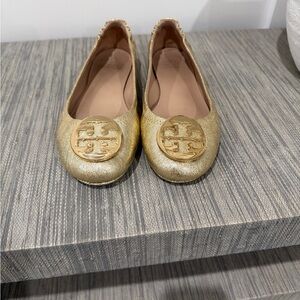 Tory Burch Metallic Gold Logo Ballet Flats